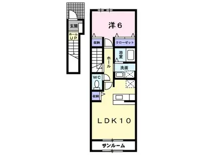 ヒルズキザキC(1LDK/2階)の間取り写真