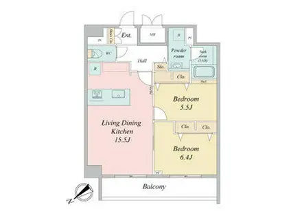 グランルクレ新栄イースト(2LDK/11階)の間取り写真