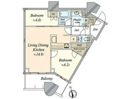 パークタワー勝どきサウス(2LDK/25階)の間取り写真