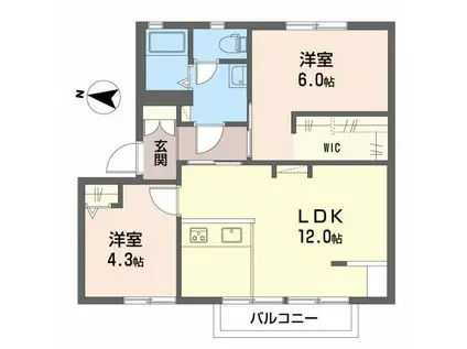 イーストコートB棟(2LDK/2階)の間取り写真