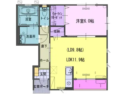 ヴェルジェ畑中(1LDK/1階)の間取り写真
