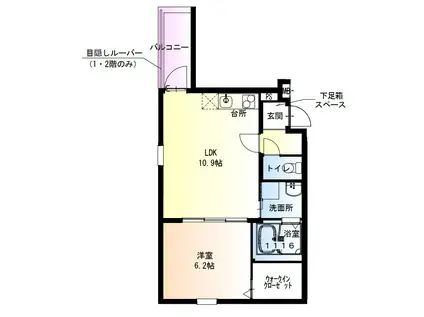 フジパレス花園中央公園I番館(1LDK/2階)の間取り写真