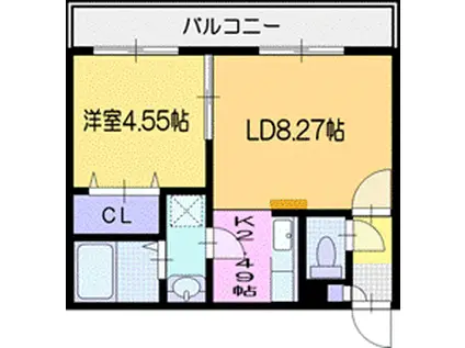 ラピスブラオ厚別中央(1LDK/3階)の間取り写真
