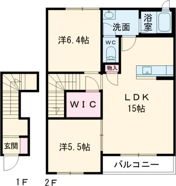グリーンハウスLATTE C棟(2LDK/2階)の間取り写真