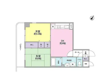 リバーサイドマツモト(2DK/6階)の間取り写真