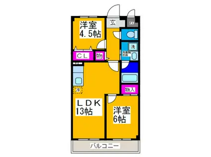 レヂデンスレイク深井(2LDK/4階)の間取り写真