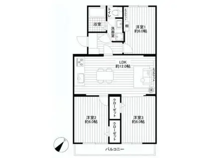 町屋ハイム(3LDK/3階)の間取り写真