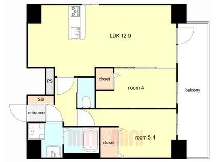 ワコーレヴィータシエル(2LDK/9階)の間取り写真