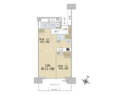 パークスクエア相模大野タワーアンドレジデンス(2LDK/4階)の間取り写真