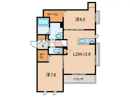 シトラスガーデンこがねまち(2LDK/2階)の間取り写真