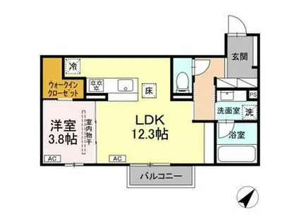 ユア ベース(1LDK/1階)の間取り写真