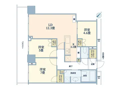 横浜MIDベースタワーレジデンス(3LDK/4階)の間取り写真