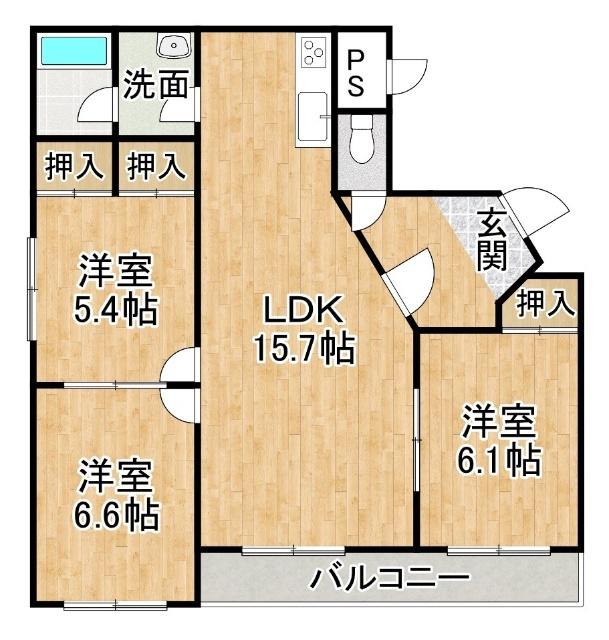 クレセール(3LDK/1階)の間取り写真