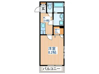 CASA薬師堂B棟(1K/2階)の間取り写真