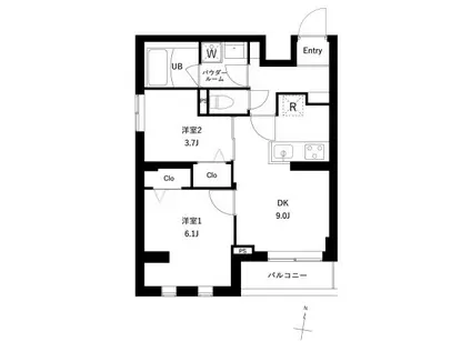 プレセダン千駄木(2DK/3階)の間取り写真