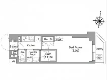 コンフォリア・リヴ大崎(1K/2階)の間取り写真