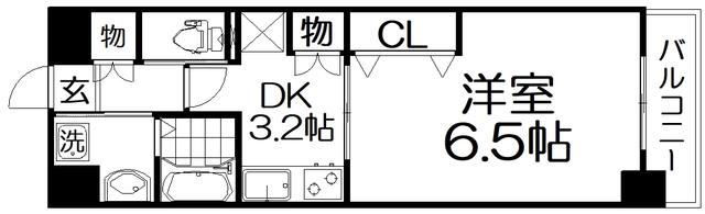 ルミエール交野(1DK/6階)の間取り写真
