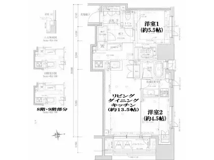 クラッシィハウス神田錦町(2LDK/9階)の間取り写真