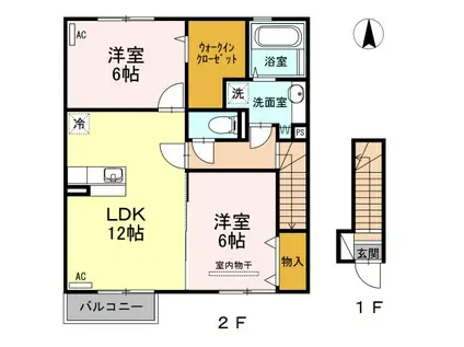 GRANDIR B(2LDK/2階)の間取り写真