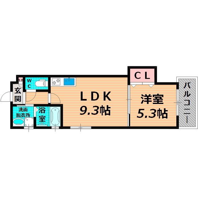 GMヒルズ今津北B棟(1LDK/1階)の間取り写真