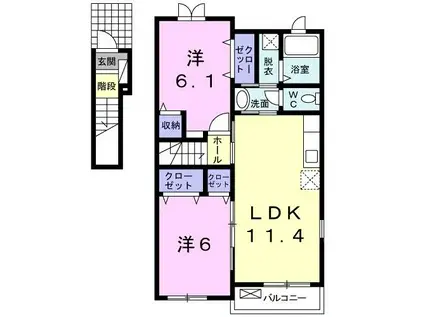 カーサ フェリーチェ(2LDK/2階)の間取り写真
