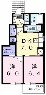 ラフレシールD(2DK/1階)の間取り写真
