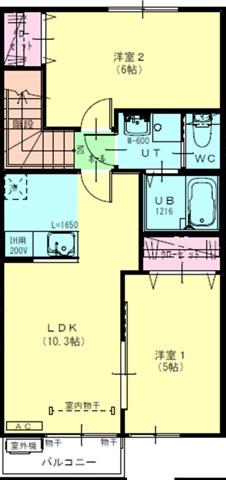 PAPAROUNA(2LDK/2階)の間取り写真