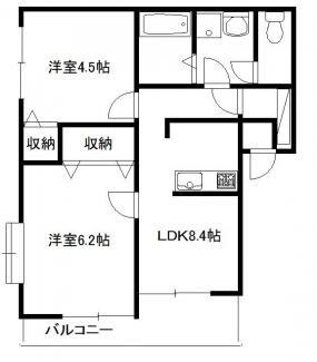 ラ ボールゴ東光寺(2DK/1階)の間取り写真
