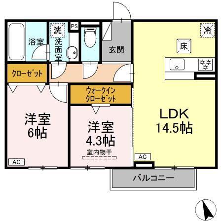TORISIA加納南陽(2LDK/1階)の間取り写真