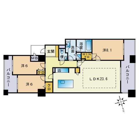 コアマンションマリナヒルズ室見(3LDK/4階)の間取り写真