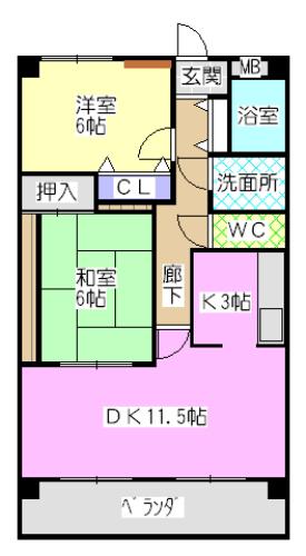 スカイコート21(2LDK/2階)の間取り写真