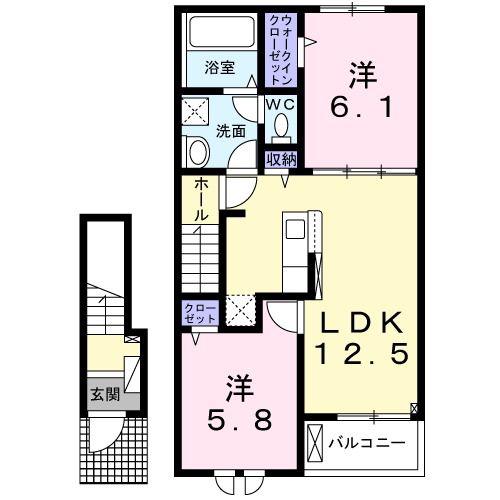 SUN・AIRY大木戸B(2LDK/2階)の間取り写真