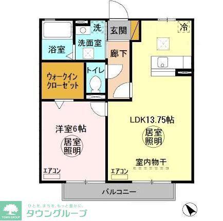 ウィルビューC(1LDK/1階)の間取り写真