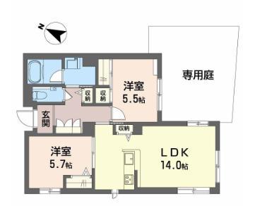 フォレナ神戸住吉(2LDK/1階)の間取り写真