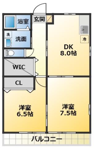 レトア亀山B(2DK/2階)の間取り写真