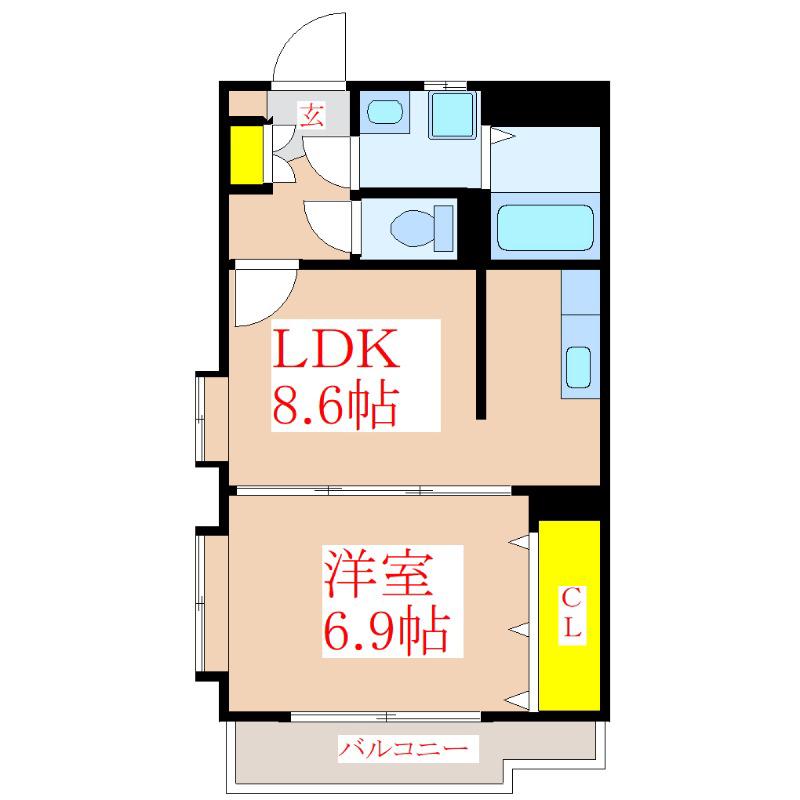 サンパレス国分(1LDK/3階)の間取り写真