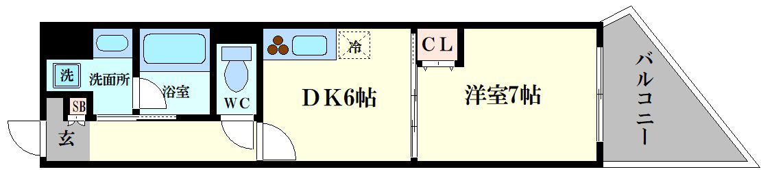 アプライズ西長堀(1DK/9階)の間取り写真