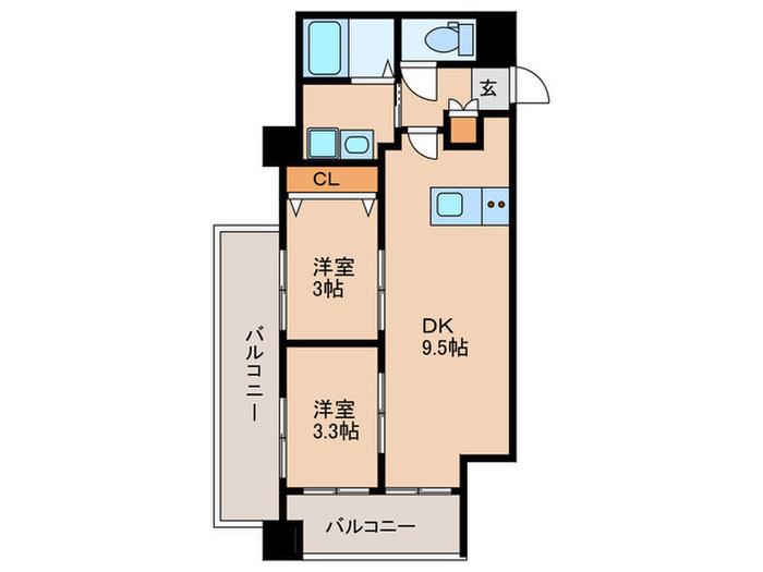 パラシオン新上橋(2DK/5階)の間取り写真