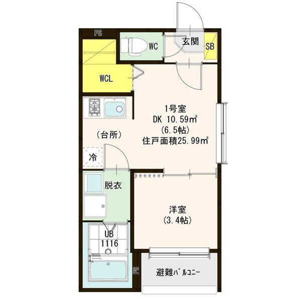 リバーガーデン中村中町(1DK/3階)の間取り写真