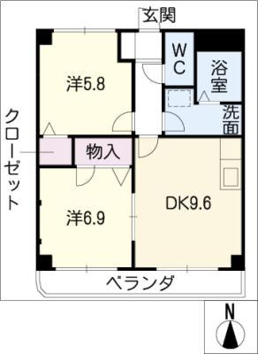 シーズンコート池下(2DK/3階)の間取り写真