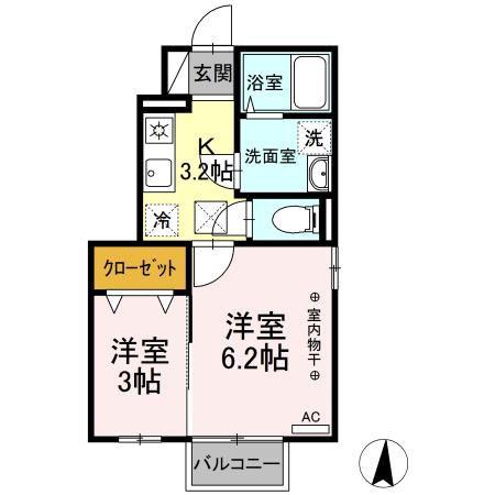 D-ROOMリバーサイド(2K/1階)の間取り写真