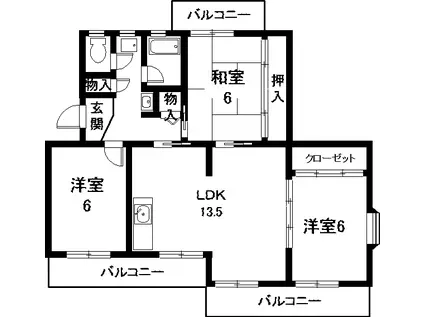 シャトー南(3LDK/4階)の間取り写真