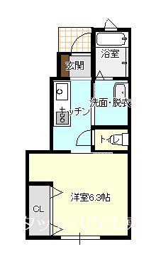 HARU SONARE貝津(1K/1階)の間取り写真
