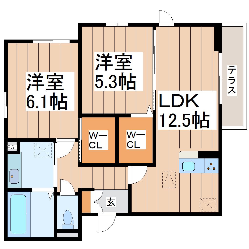 ディアコート上杉(2LDK/3階)の間取り写真