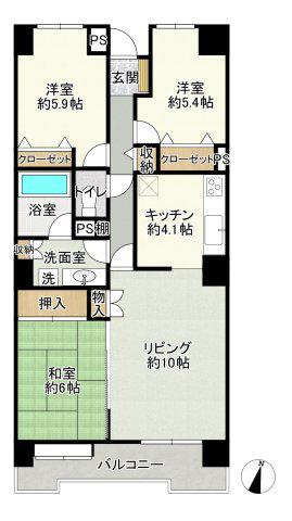プランヴェール湘南茅ヶ崎(3LDK/5階)の間取り写真