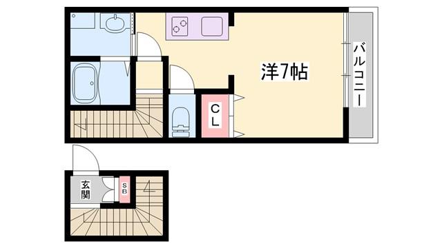 神戸電鉄粟生線 志染駅 徒歩5分 2階建 築19年(1K/2階)の間取り写真
