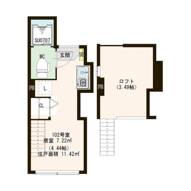 CAヒルズ池袋(ワンルーム/1階)の間取り写真