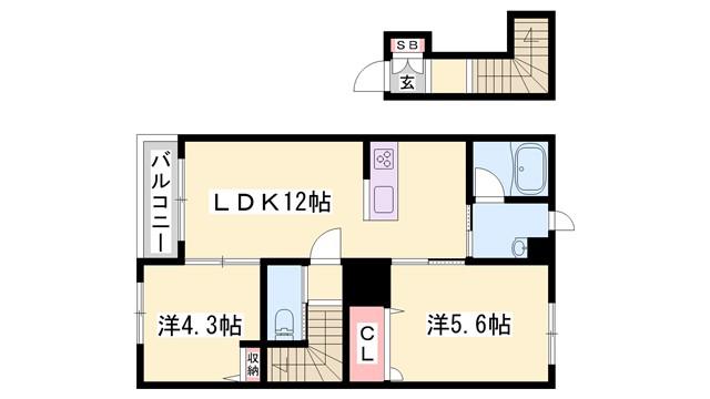 カーサグラス シュデステB(2LDK/2階)の間取り写真