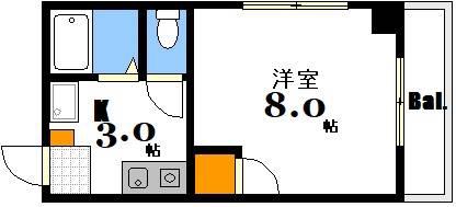 エトワール西村(1K/4階)の間取り写真