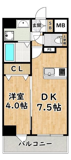 MELDIA CREST TAPP 新大阪 ウエスト(1DK/4階)の間取り写真